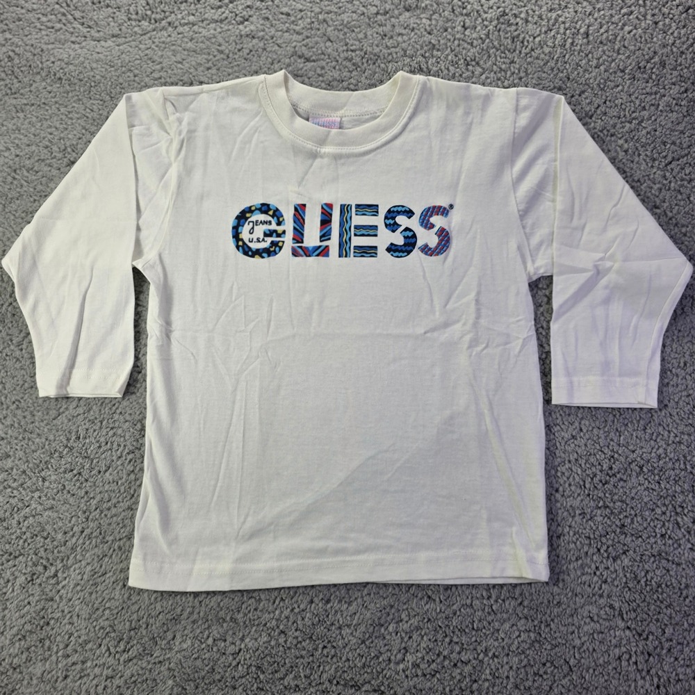 Vintage Baby Guess Georges Marciano White Long Sleeve Logo T-Shirt Kids XL 6Y-6X